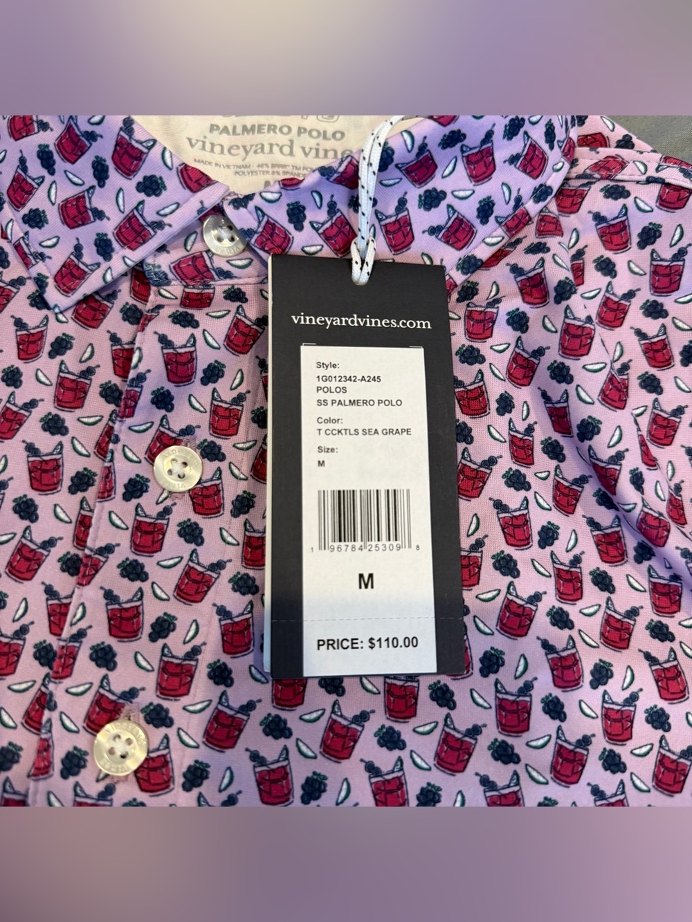 Vineyard Vines NWT Palermo OTG Golf Polo Grape Cocktail AOP Sz M - Picture 4 of 7